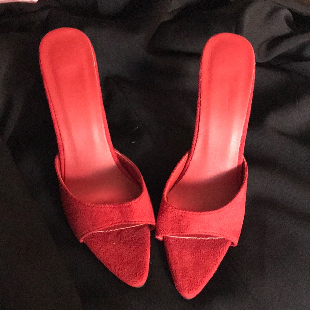 Elegant Red Women's Mules.suede like fabric. New without tags